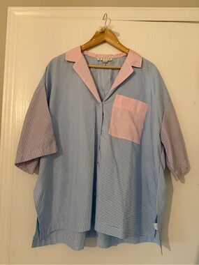 Striped Blue & Pink Short-Sleeve Button Shirt